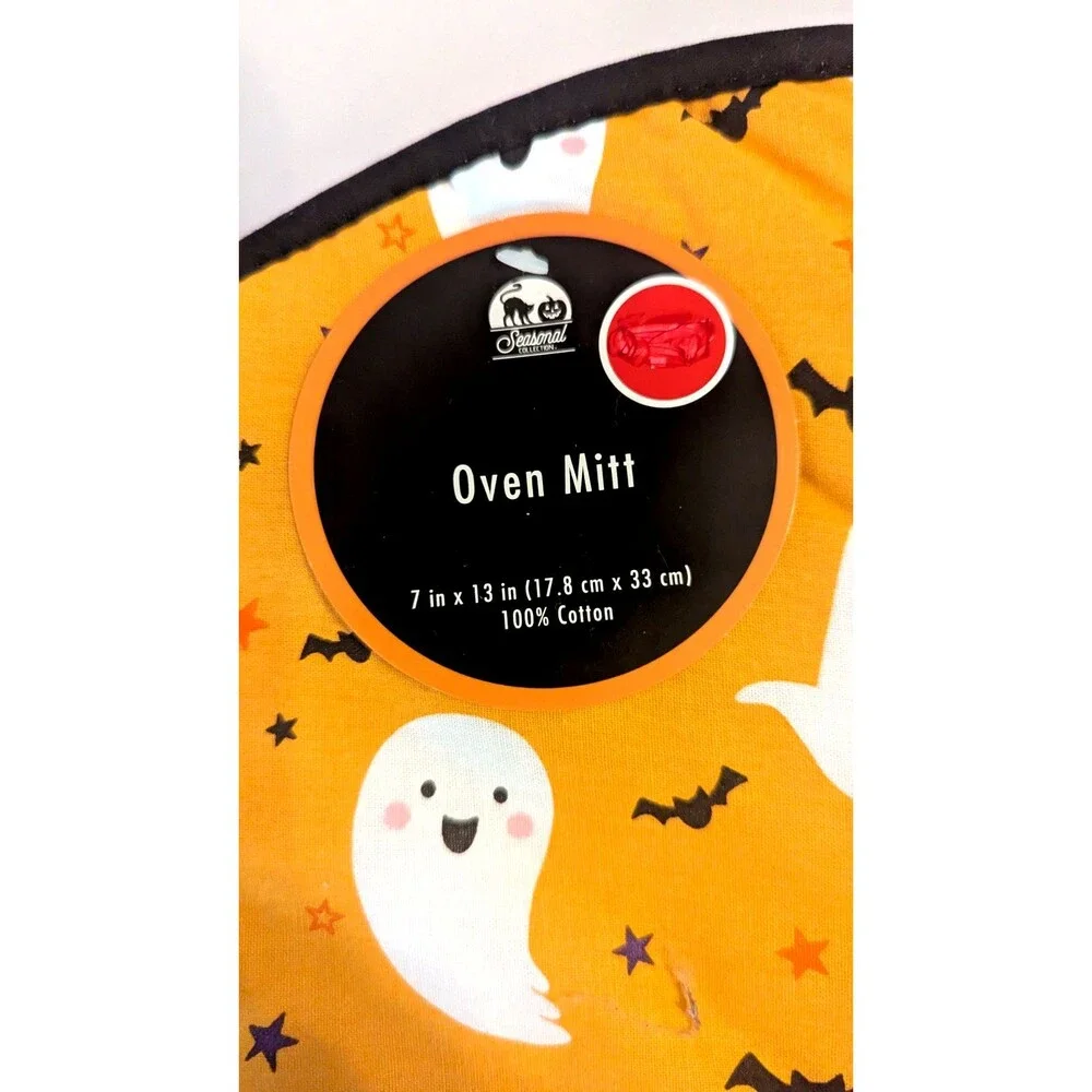 Hey Boo Kitchen Towels Oven Mitt Ghosts Bats Orange White Black 3-pc Polyester
